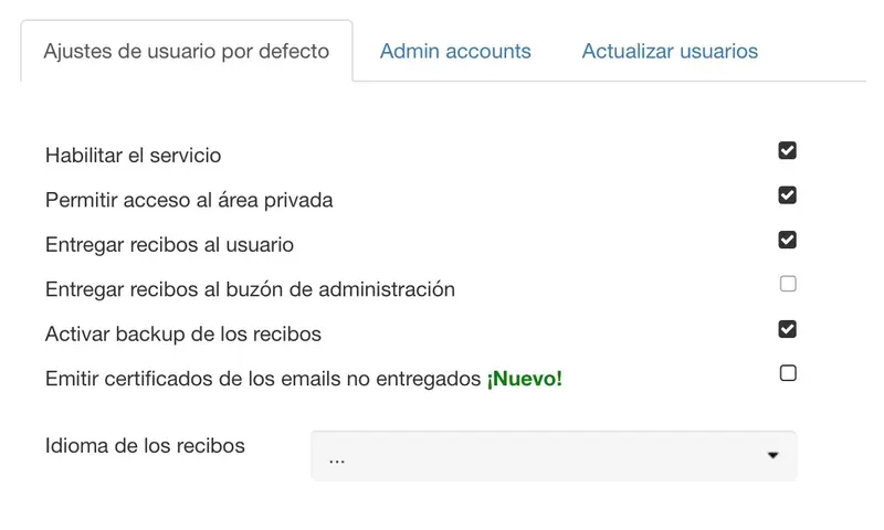 Default settings screenshot