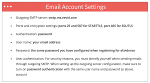 eEvidence SMTP configuration